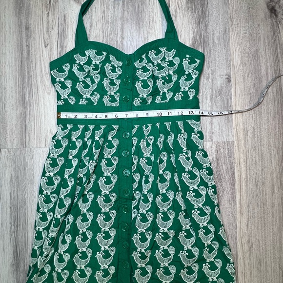 Floreat Anthropologie Cockadoodle Halter Tie Back  Green and White Dress Size 4 - Picture 8 of 13